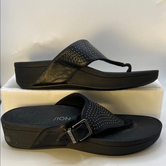 Vionic Black Studded Wedge Sandals-Women's-Size 9-Casual-Comfy-Vacation-Adjust - Picture 13 of 16